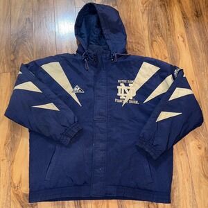 Vintage Apex One Notre Dame Fighting Irish Puffer Jacket Navy Blue Gold XL‎